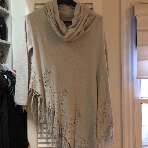 Free People Sweaters - Free People light gray poncho with fringe